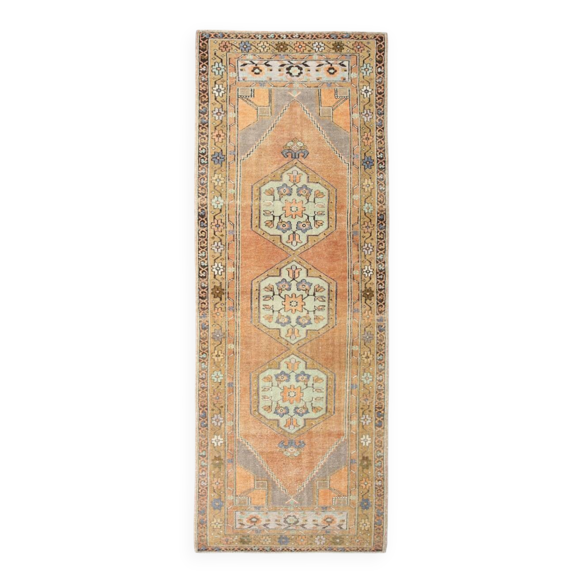 Tapis persan Brunt orange et vert, 105 x 290 cm