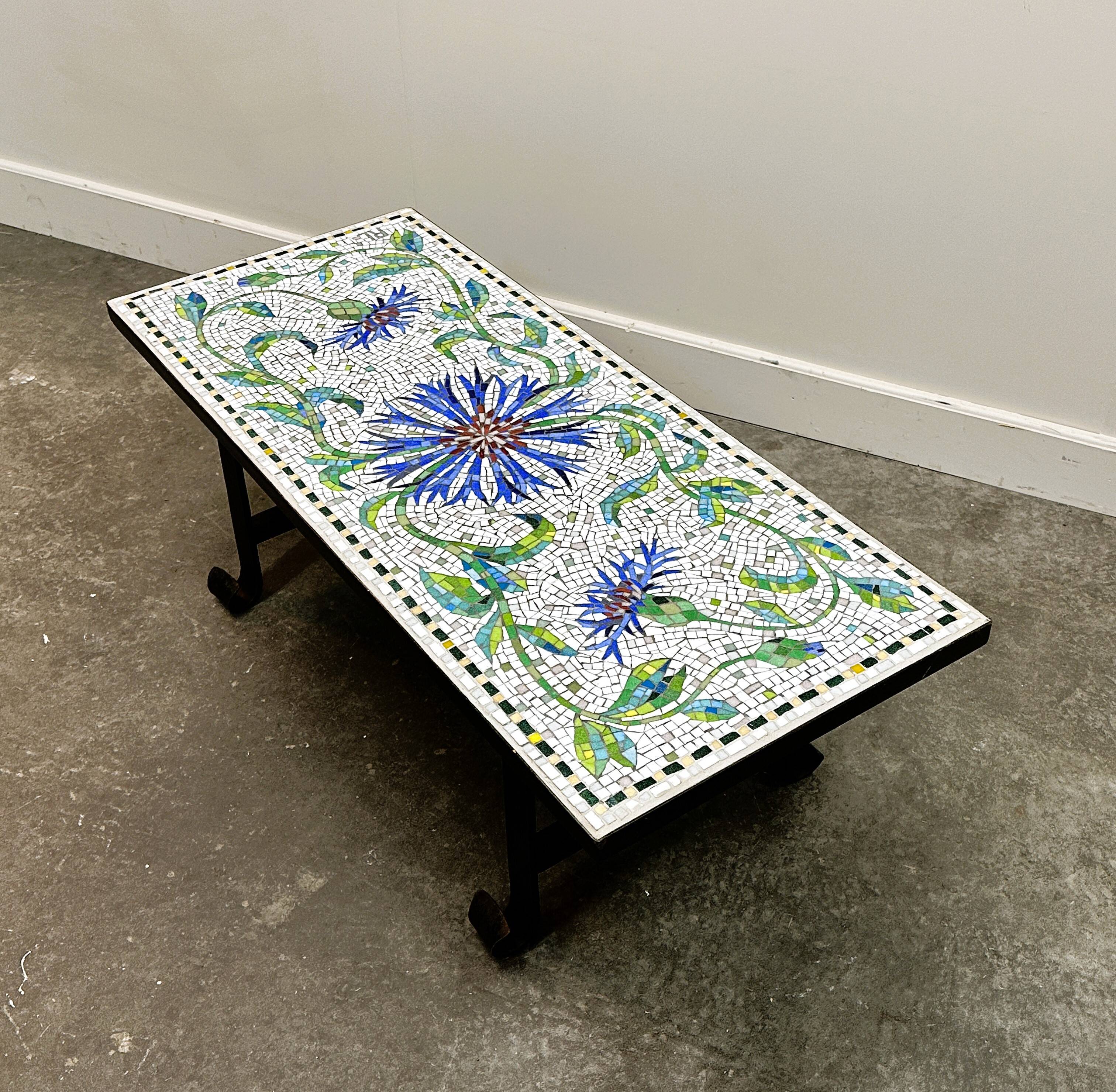 Amazing Wrought Iron Handmade Mosaic Coffee Table - France 1960's