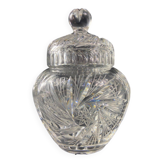 Covered pot and bohemian cut crystal jar