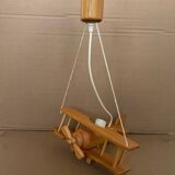 Vintage pine airplane pendant light