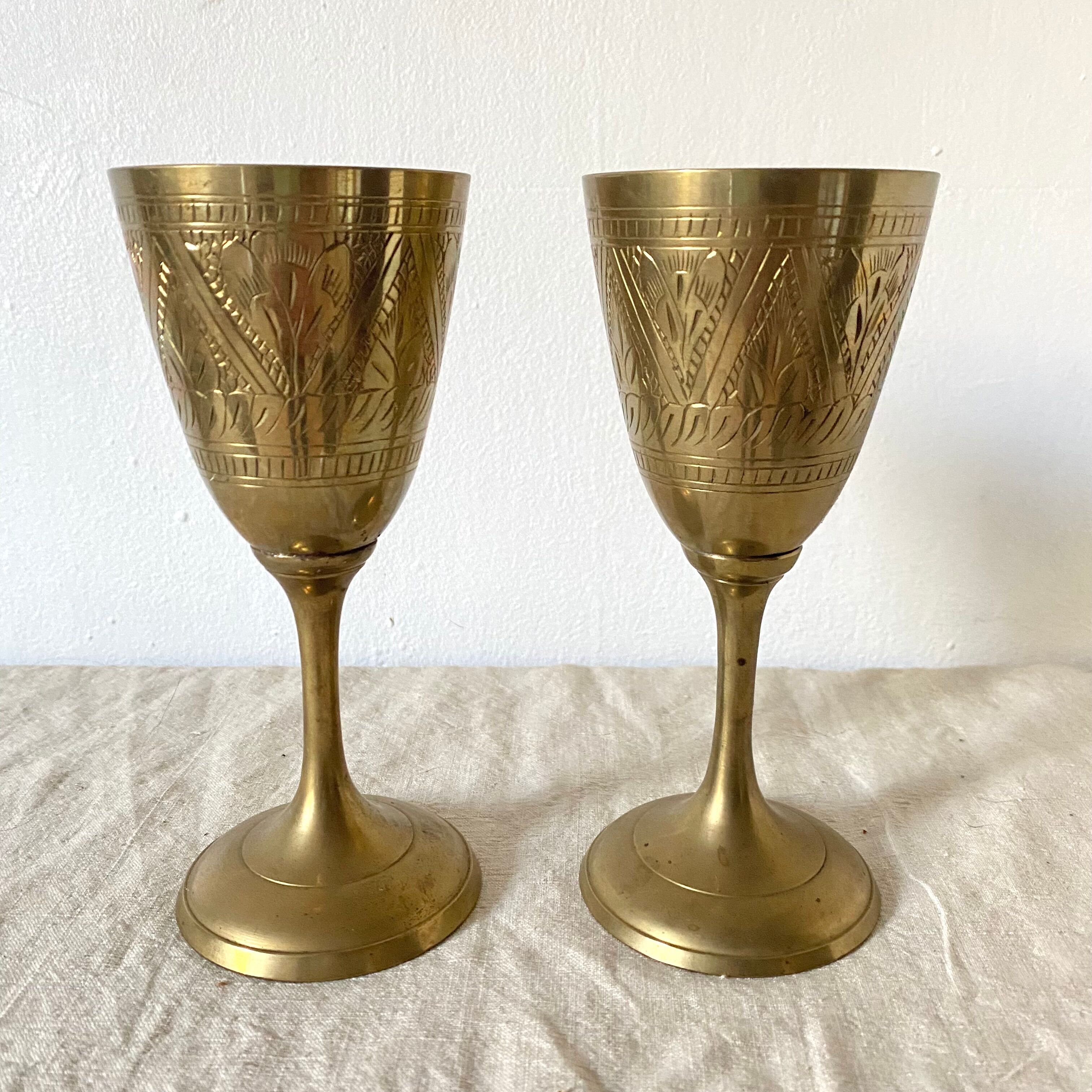 Chiseled Brass Chalice Wine Glasses