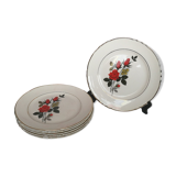 Set de 6 assiettes à dessert anciennes Moulin des loups motif roses rouges