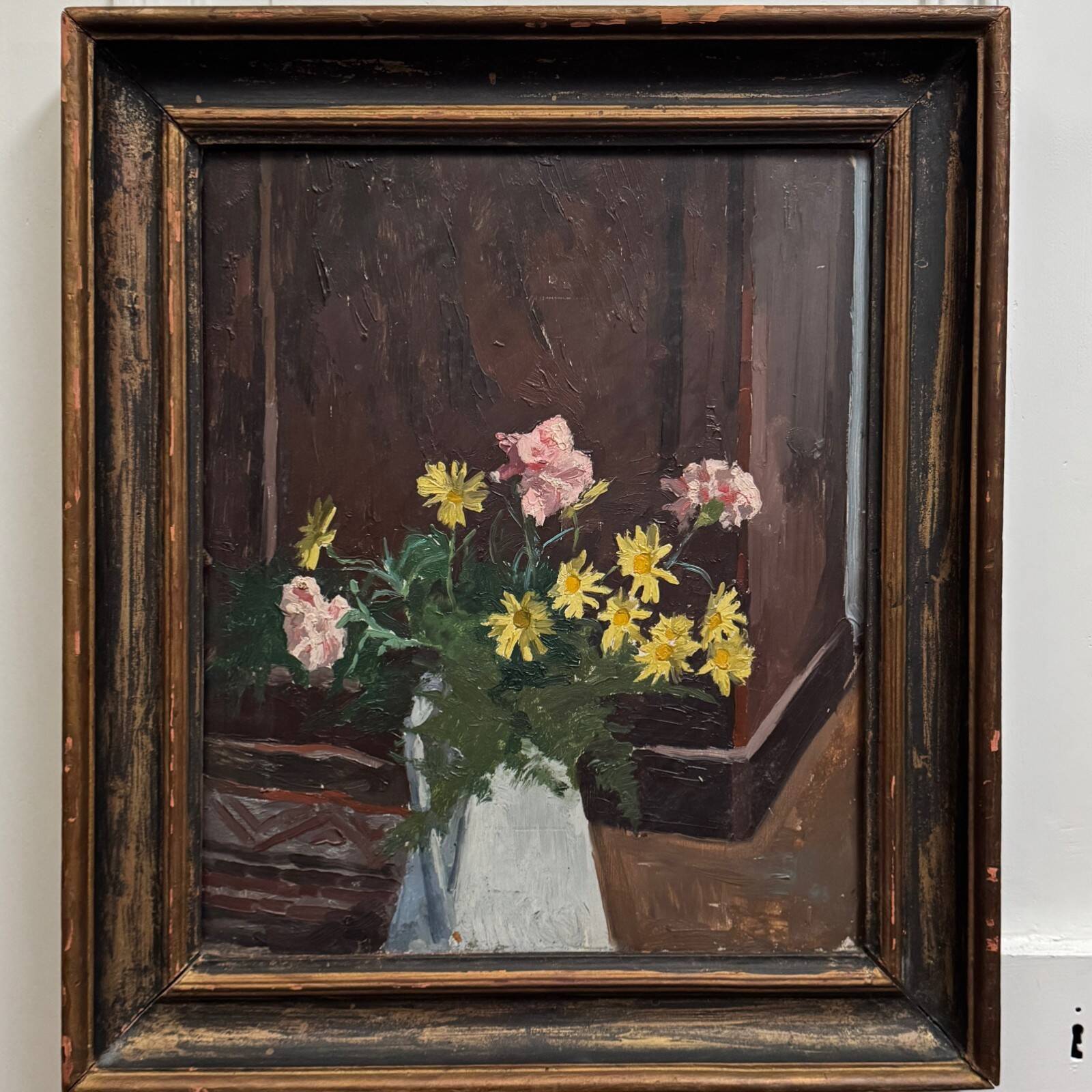 Oil on panel early 20th century bouquet of flowers in its vase