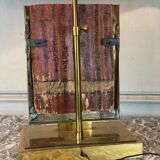 Laiton table lamp, laqué wood plate and golden china circa 1980