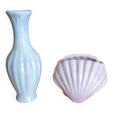 Set of 2 vintage iridescent ceramic mini vases