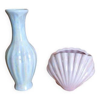 Ensemble de 2 mini vases vintage en céramique irisée