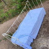 19th century wrought iron baby bed convertible into a bench + wool mattress