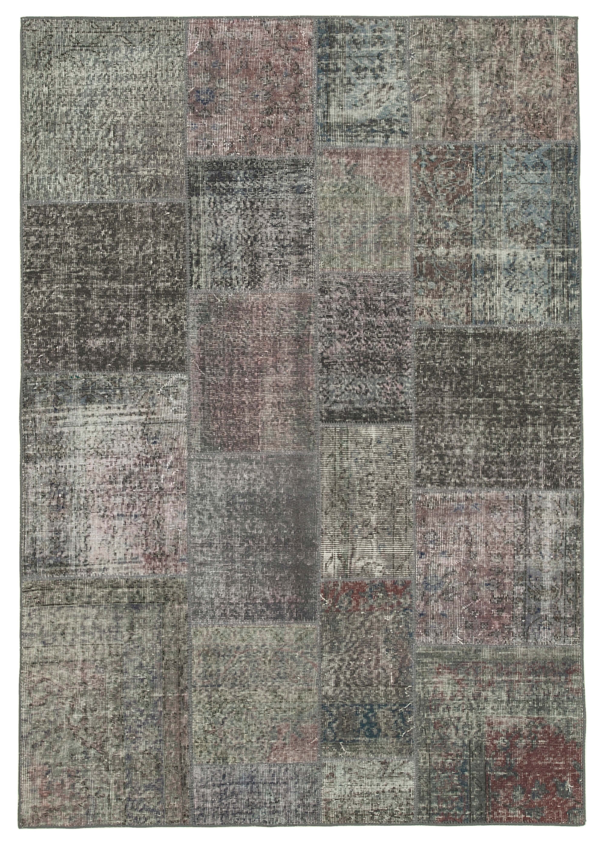 Handwoven Turkish Contemporary 171 cm x 240 cm Grey Patchwork Carpet