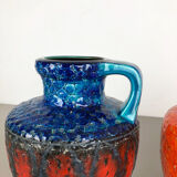 Set of 2 Multi-Color Fat Lava Op Art Pottery Vase Made Bay Ceramics, Germany