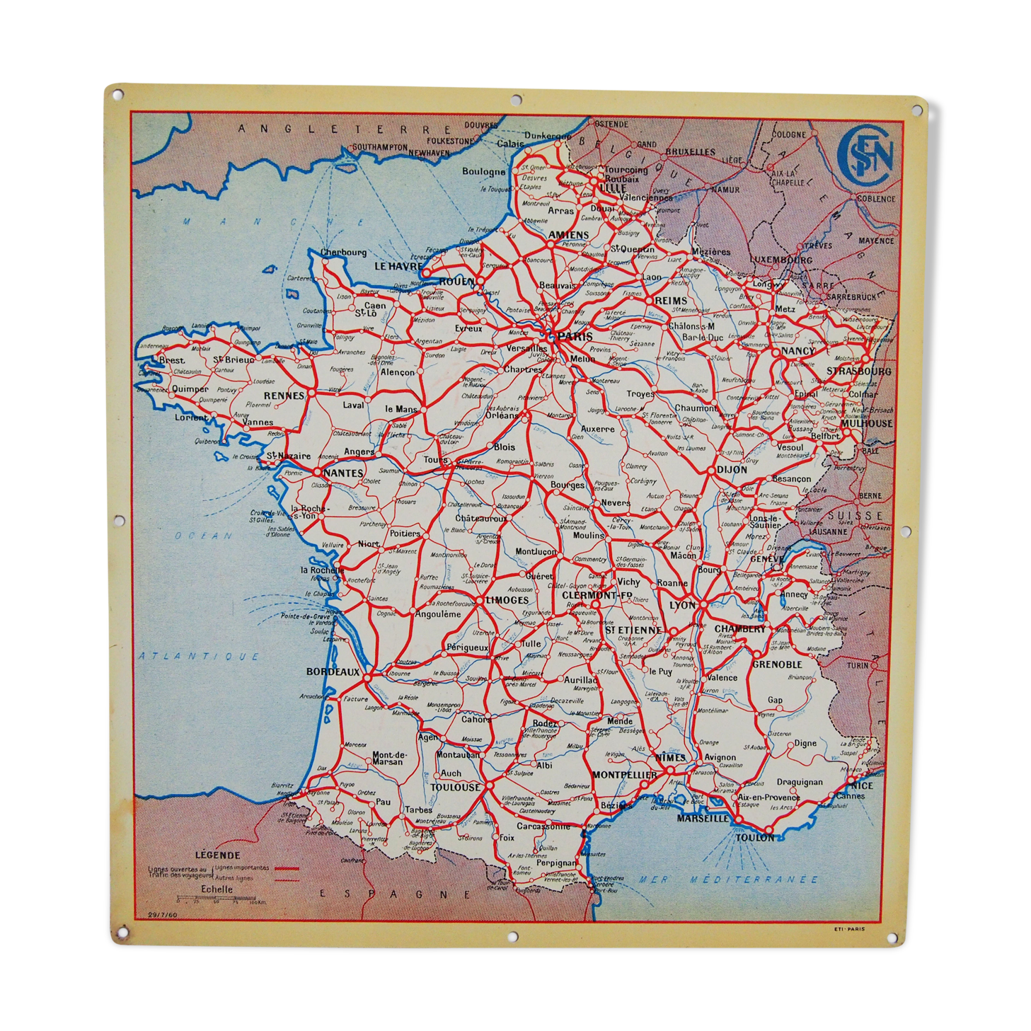 Carte de France en métal sncf