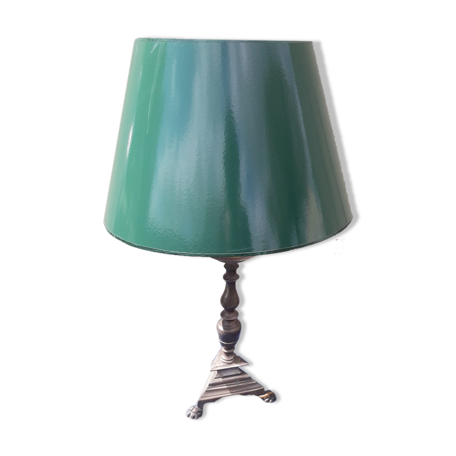 Metal lamp with green lampshade H 57 cm