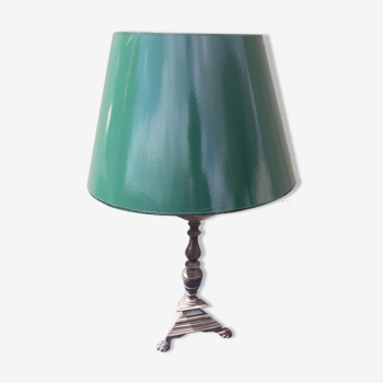 Metal lamp with green lampshade H 57 cm