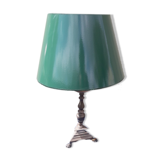 Metal lamp with green lampshade H 57 cm