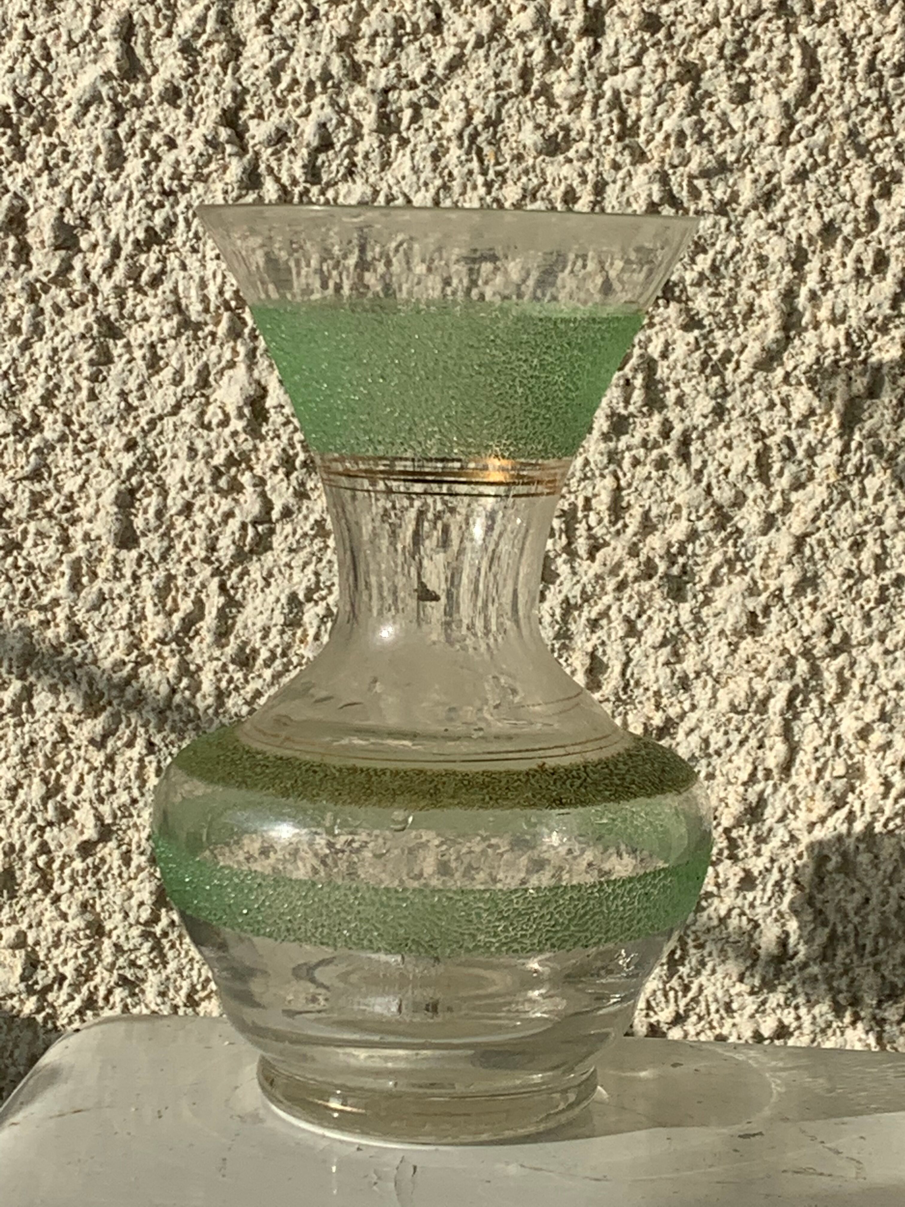 Set of 5 vases in green granite glass and vintage gold