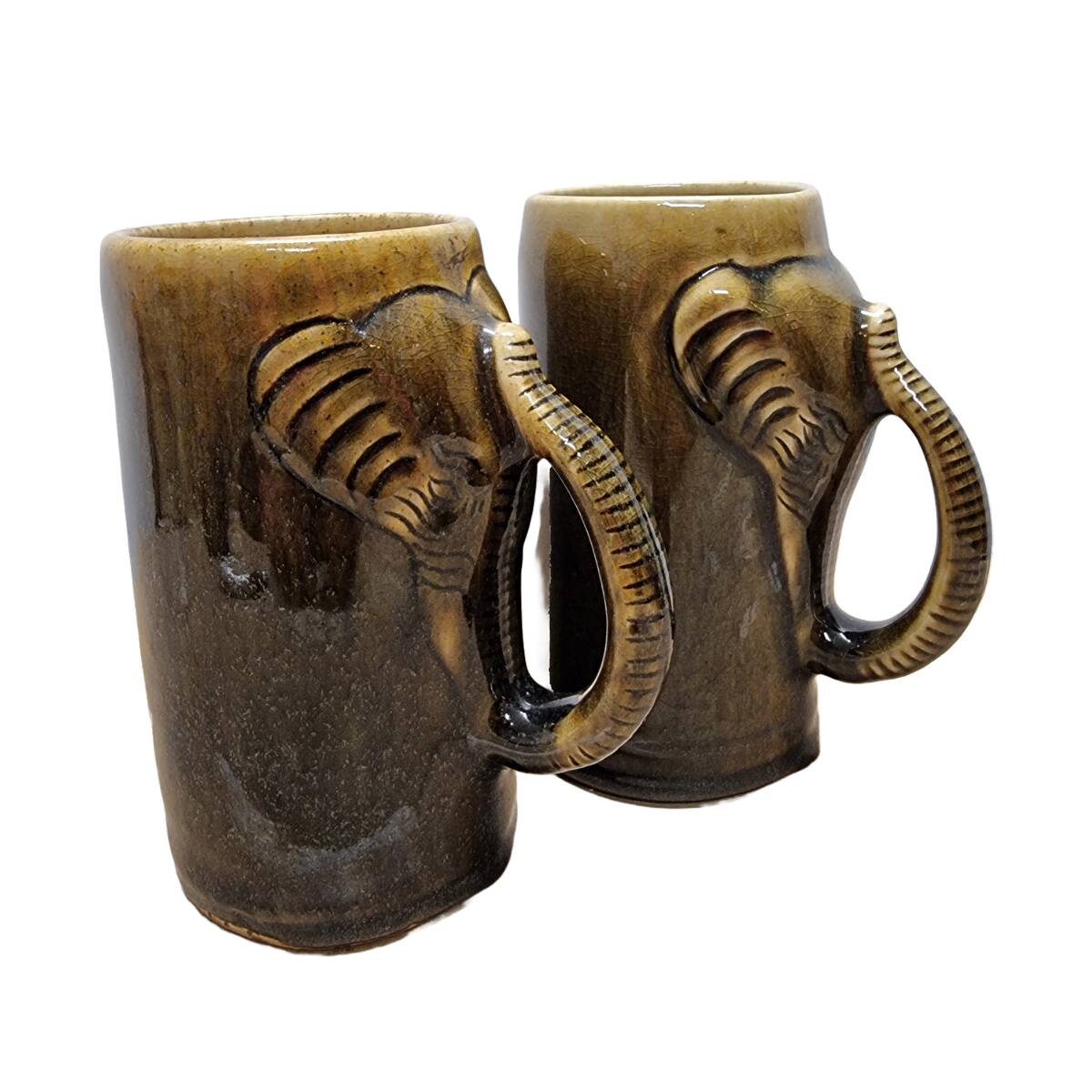 Vintage Thai Celadon Mugs Elephant, from the 60s