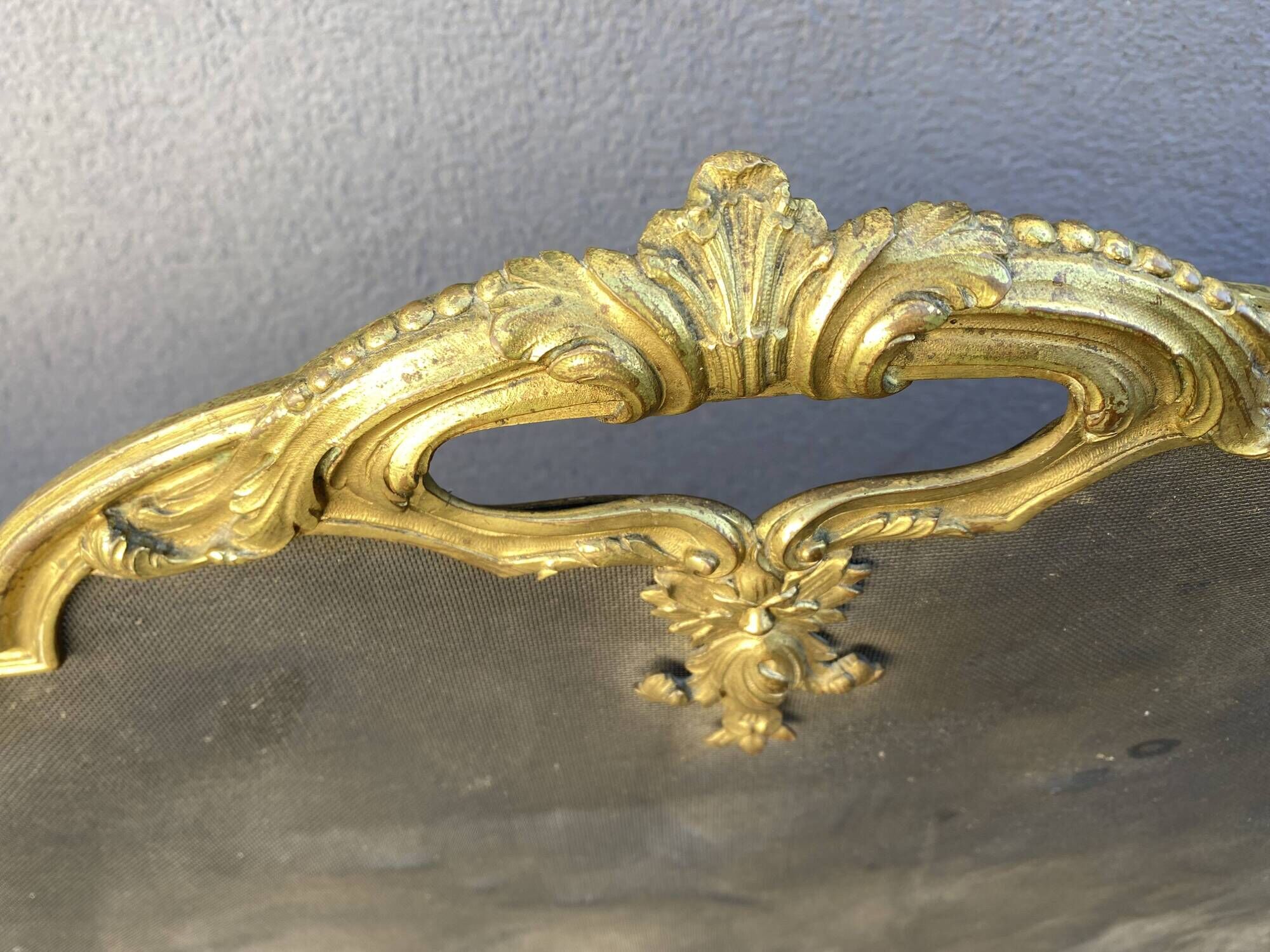 19th century fireplace fire guard by Bouhon Frères in bronze, French spark guard 1880
