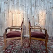 Paire de fauteuils style Empire – Accoudoirs dauphins – Hêtre et velours