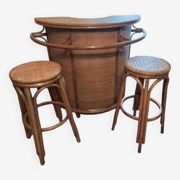 3-piece vintage rattan bar set