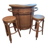 3-piece vintage rattan bar set