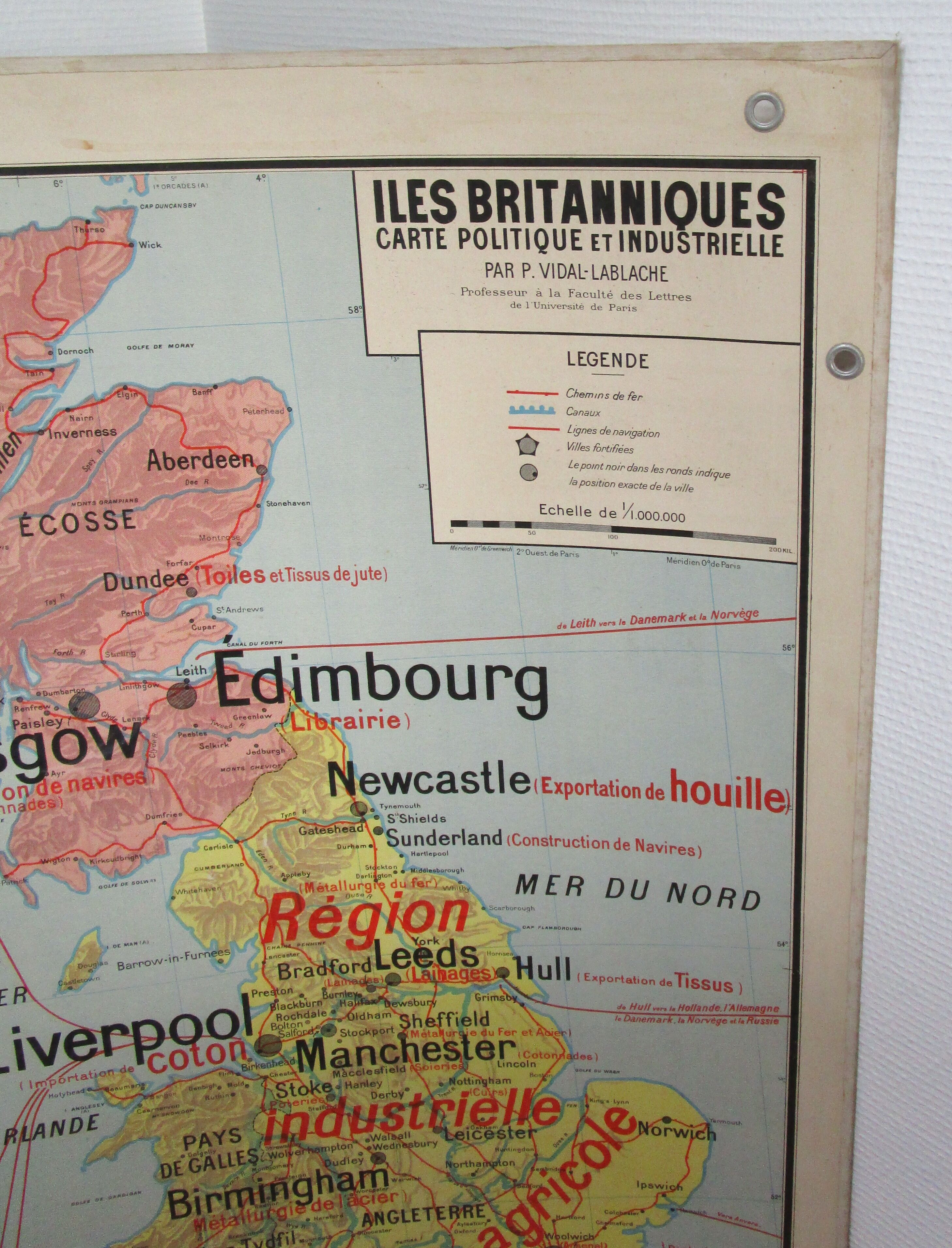 Map British Islands United Kingdom vidal lablache 60s