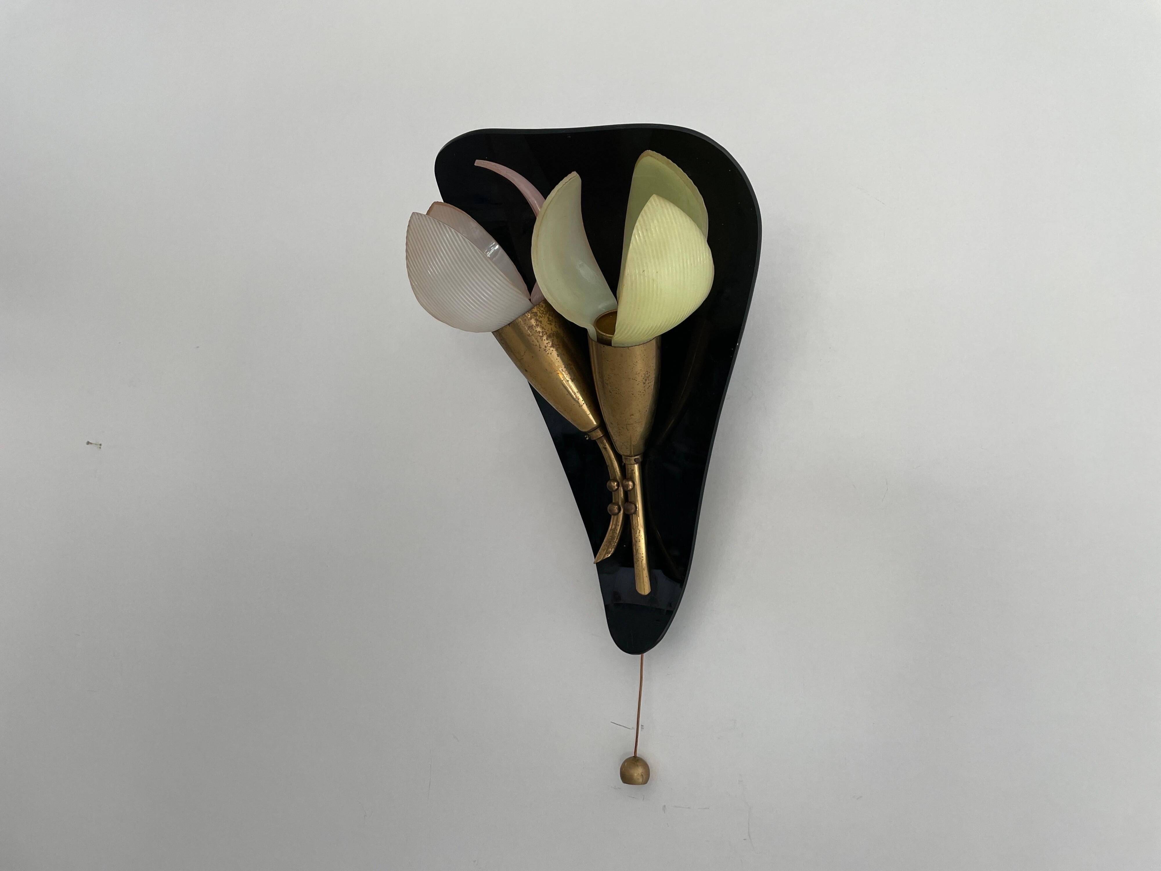 Simple plexiglass and brass wall light, Flower Design, mid-century by Geru, 1960s, Germany.