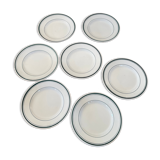 7 assiettes plates liserés vert sapin Moulin des loups