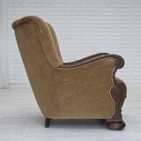 1960s, Danish relax chair, original green furniture velour, oak wood.