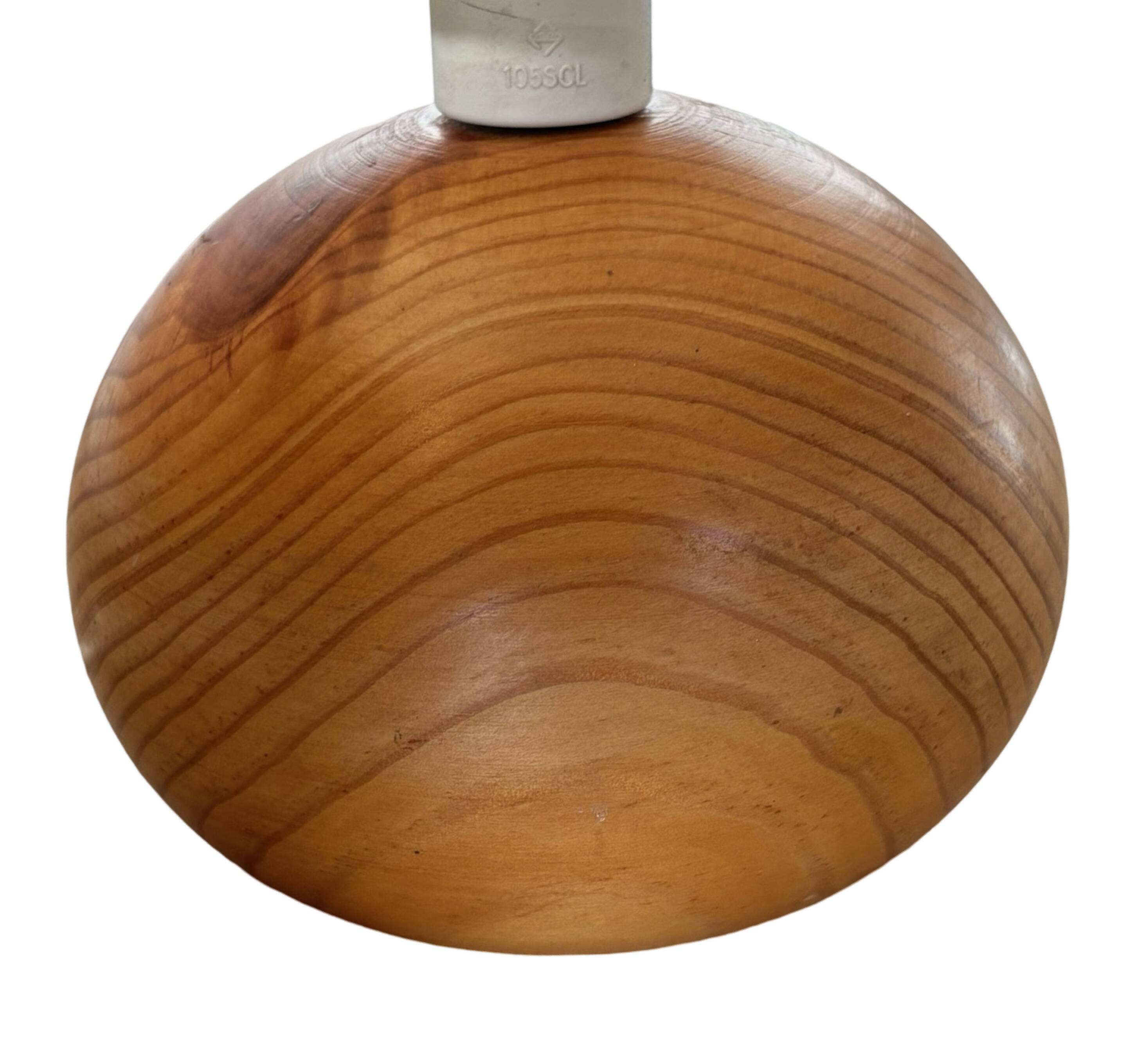 vintage wooden ball lamp small model with fabric shade 80's design