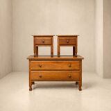 Set of chest of drawers and bedside tables in solid oak – European manufacturing