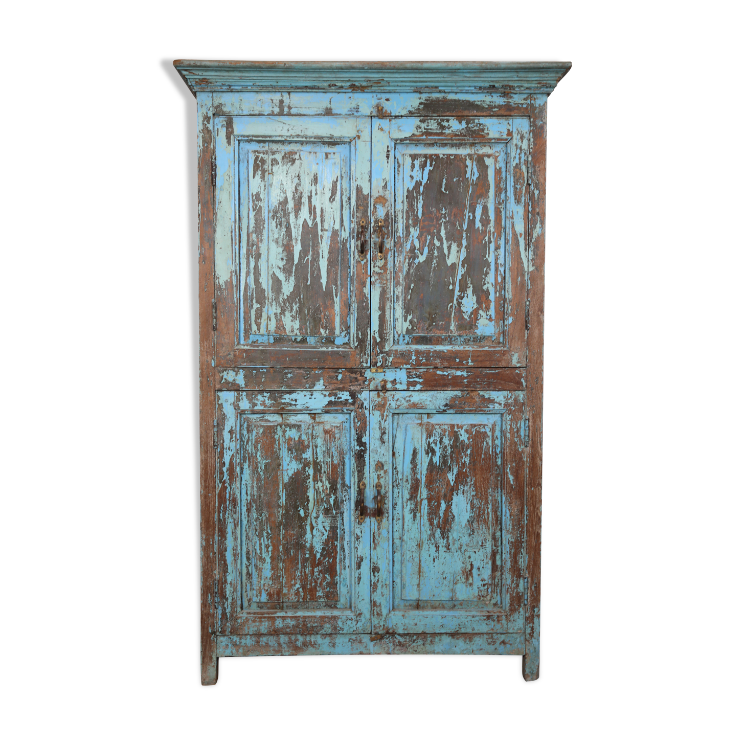 Cabinet 4 solid doors in blue patinated wood