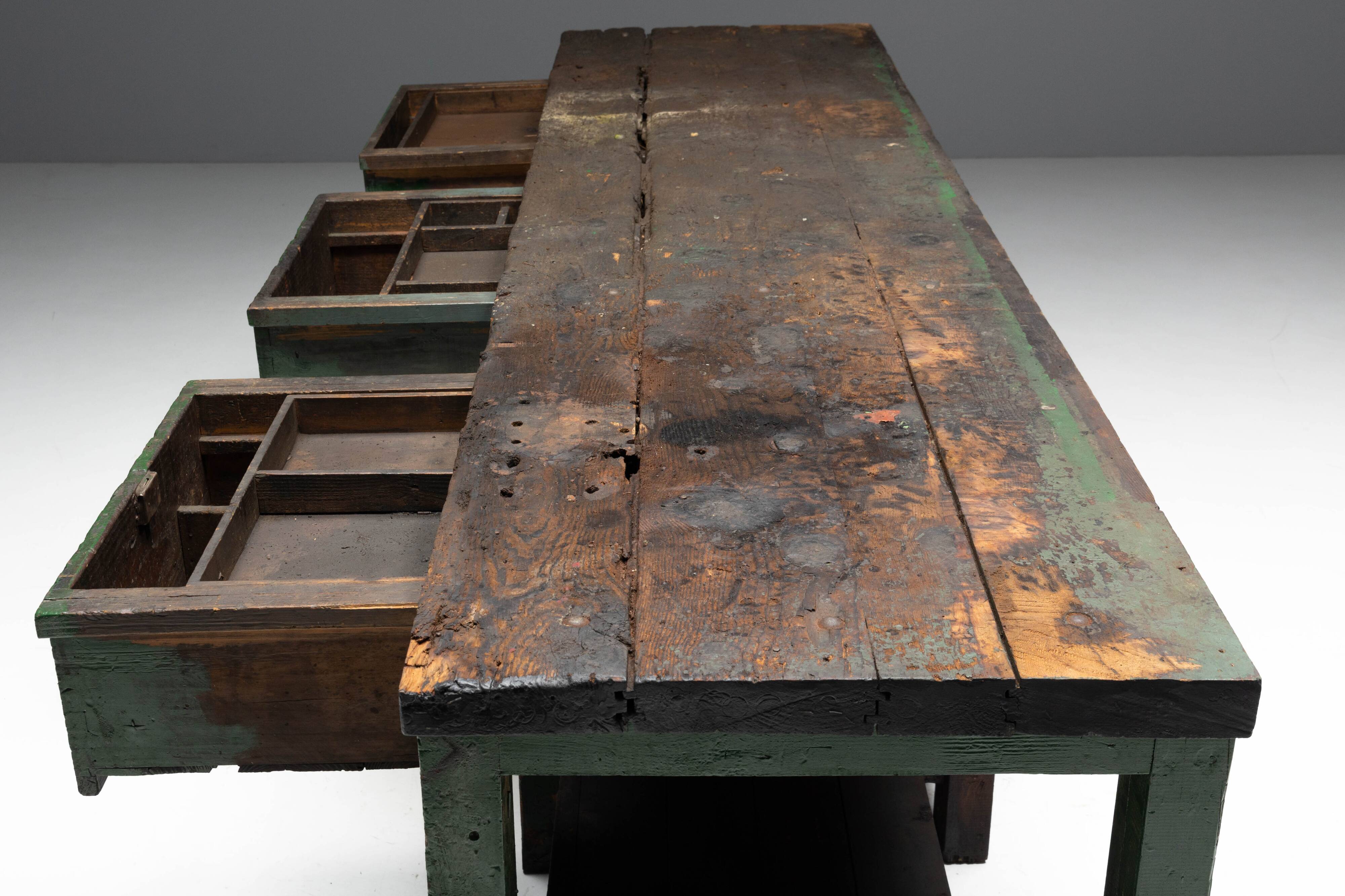 Rustic Industrial Workbench, France, Early 20th Century