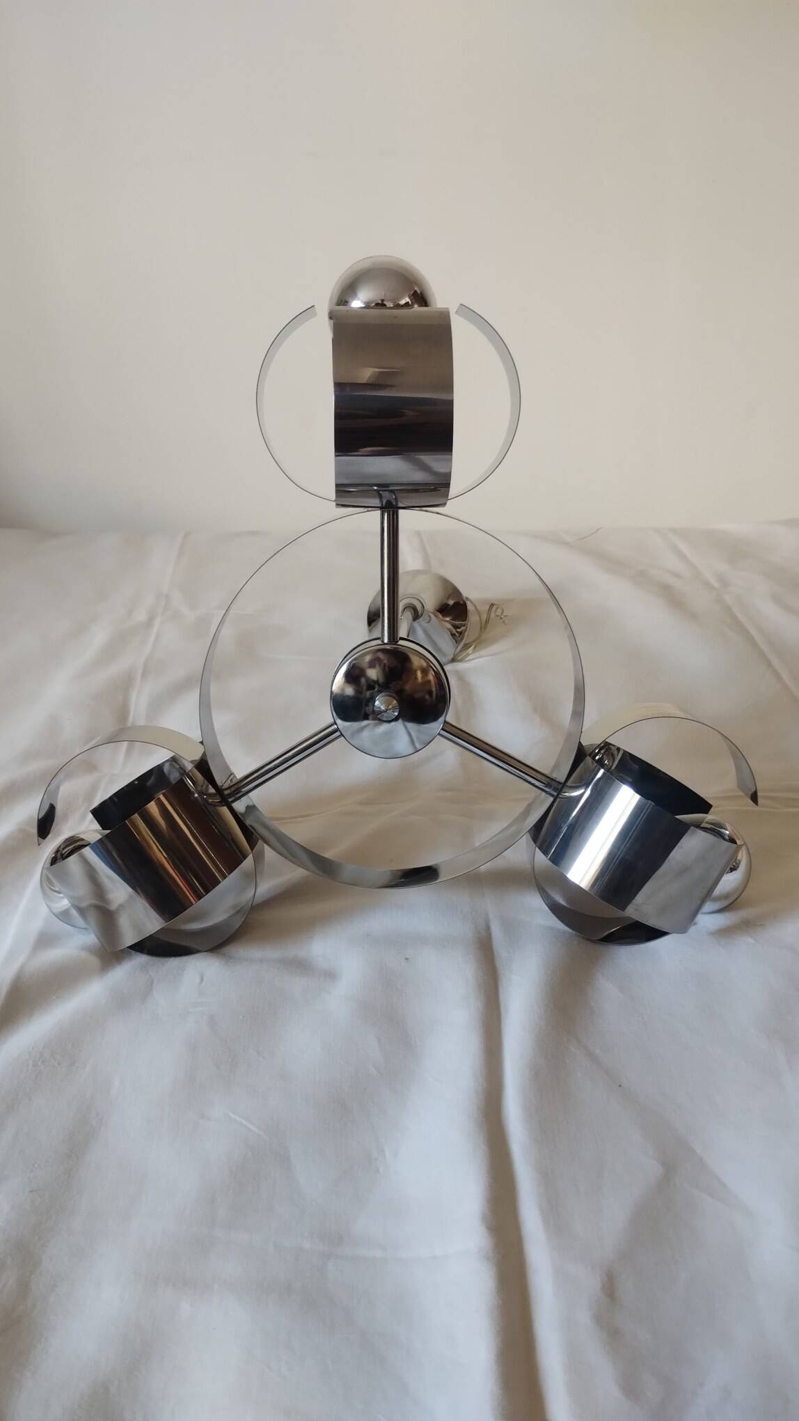 Space Age 3-light chandelier in chrome metal, 1970s