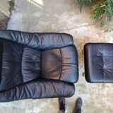 Black leather armchair + footrest