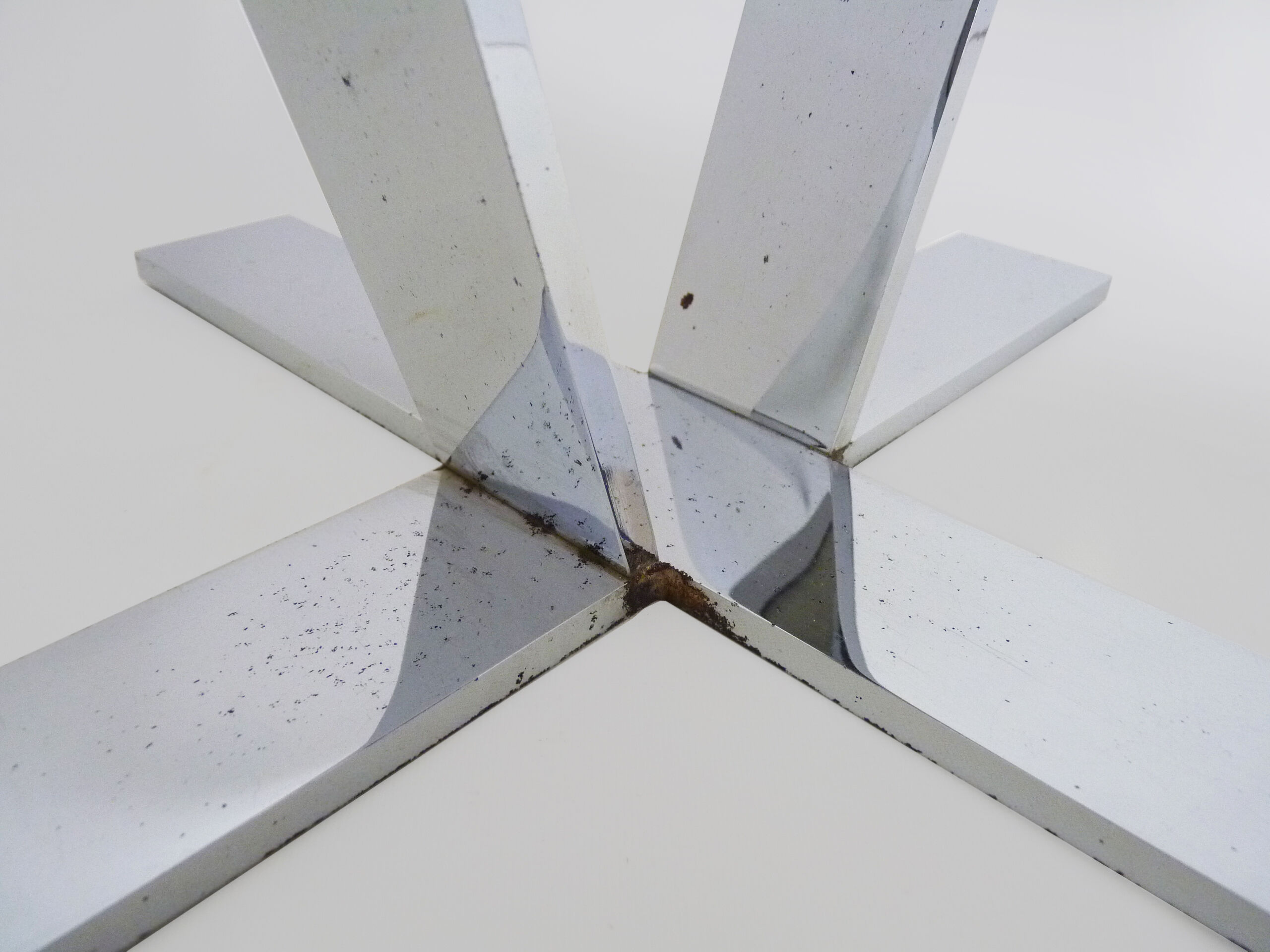 Prototype pedestal table, stool, sofa end, chrome metal and stainless steel German design