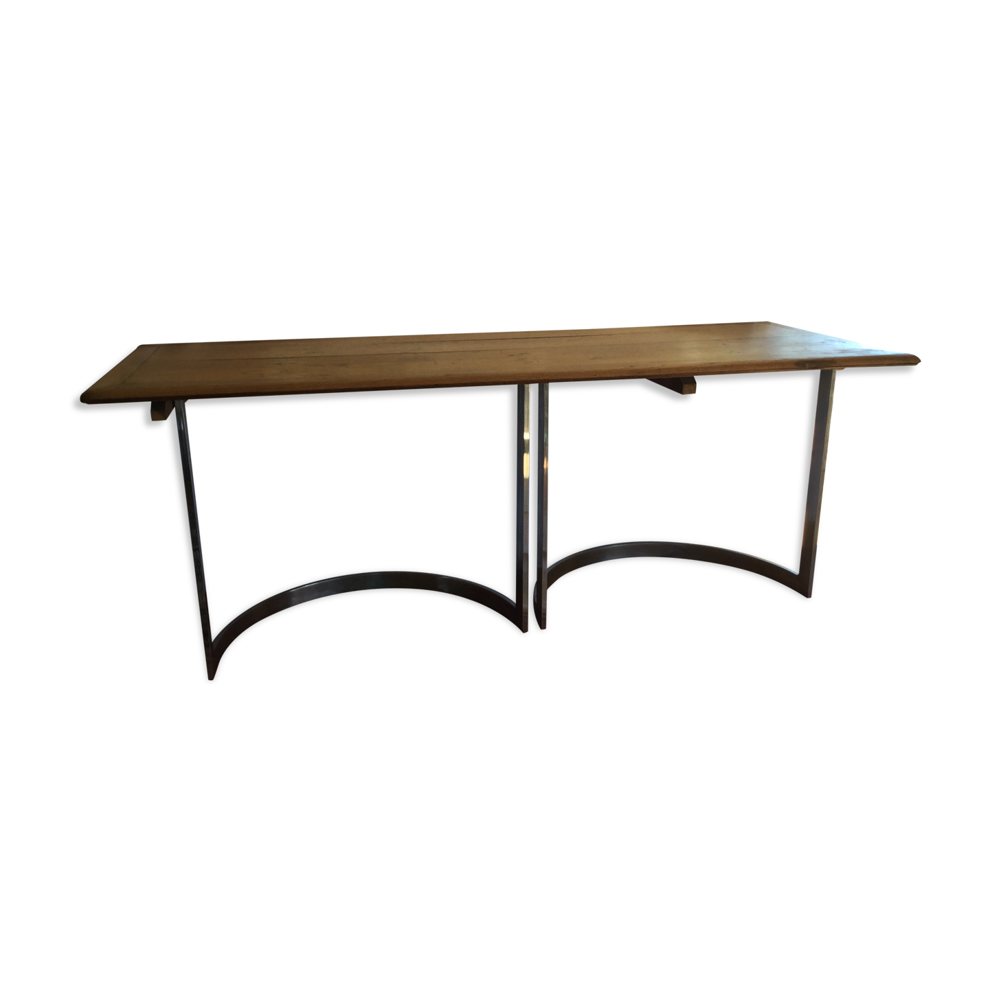 Chrome-plated console of the 70s, light oak top