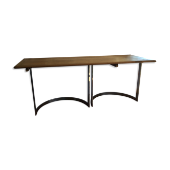 Chrome-plated console of the 70s, light oak top