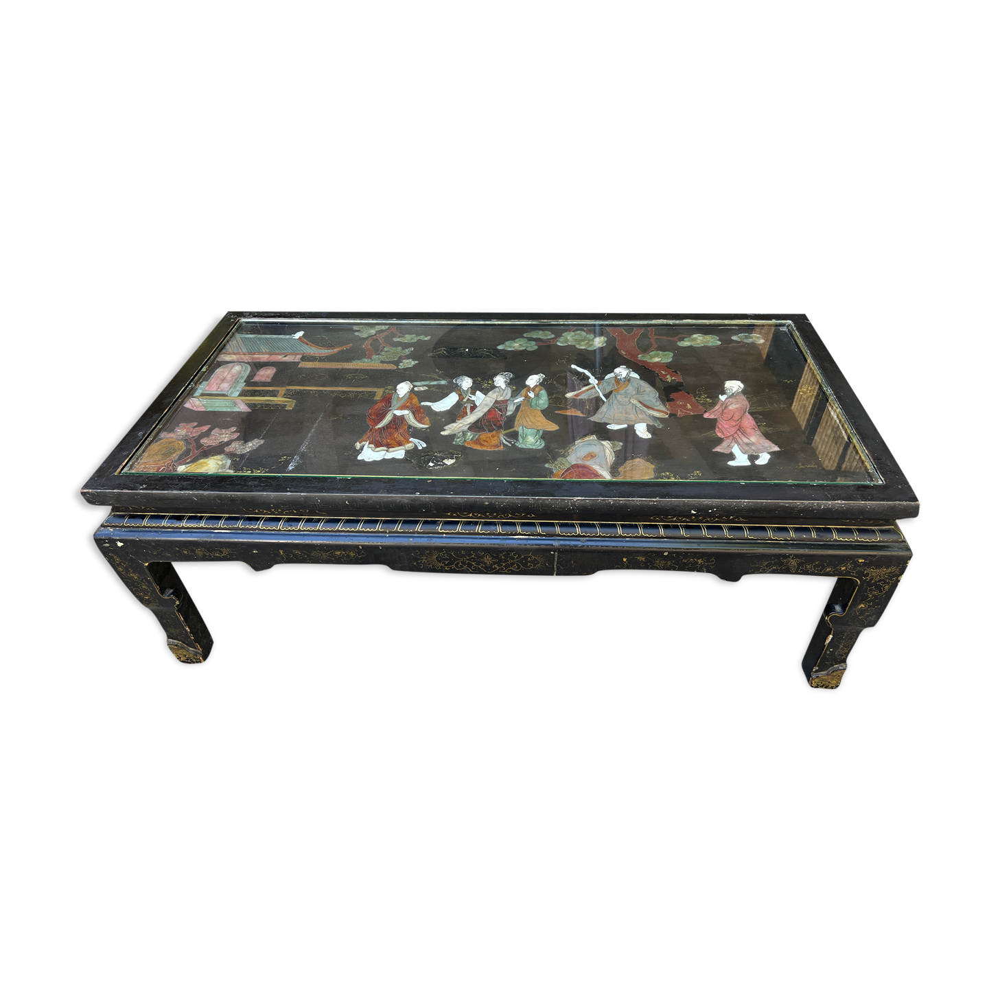 Chinese coffee table with mother-of-pearl and ivory stone inlays