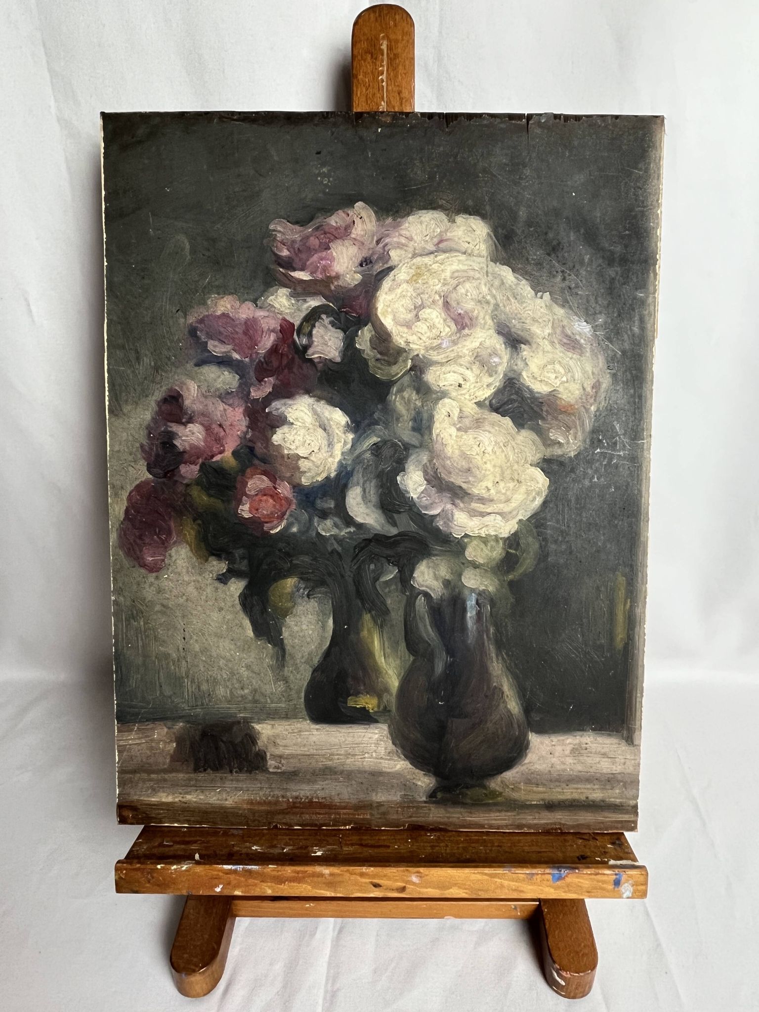 Huile sur panneau nature morte bouquet signée début XXème
