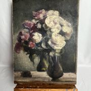 Huile sur panneau nature morte bouquet signée début XXème