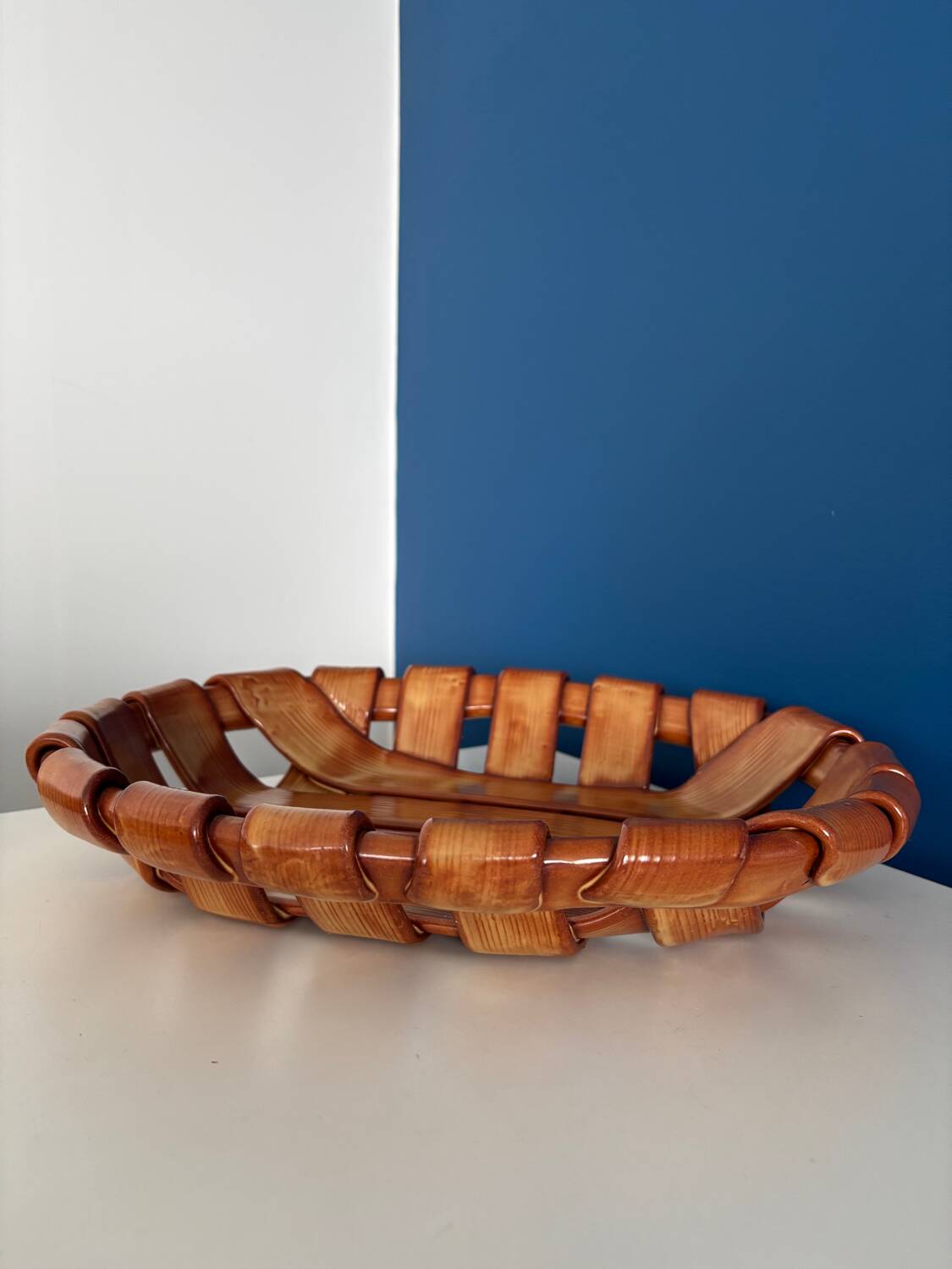 Italian woven ceramic fruit bowl, 1960