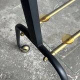 Black brass and glass mid-century trolley with sculptural legs — two-tier vintage bar cart