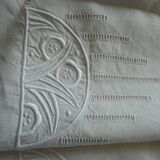 Old hand-embroidered linen sheet 2.42 x 3.17 m MR monogram Early 20th art deco