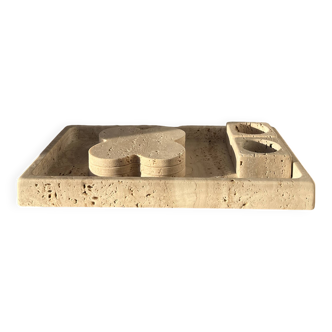 Plateau rectangulaire en travertin plateau décoratif vide poche travertin brut