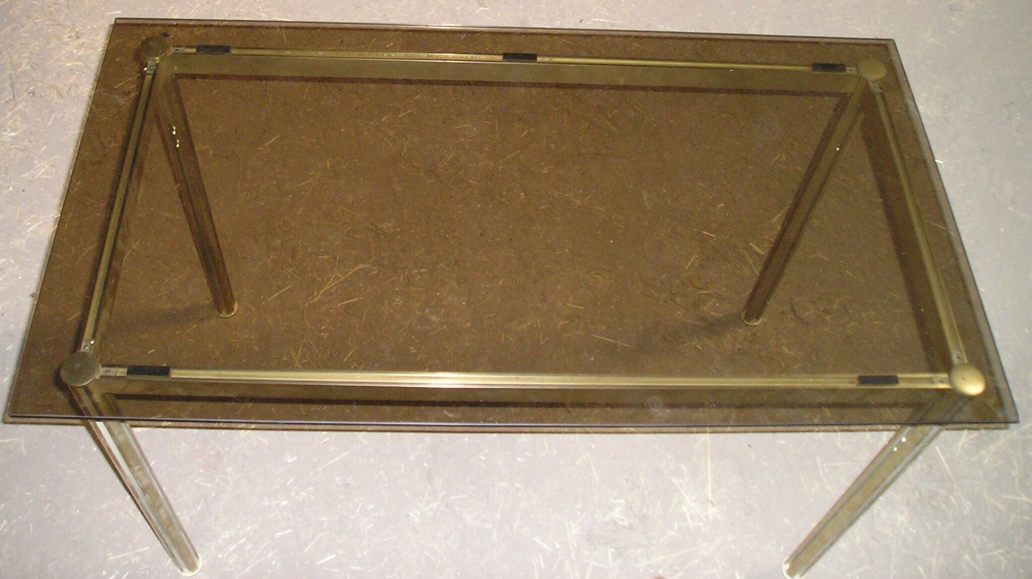 Smoked glass and gold aluminum table from the 70s/80s