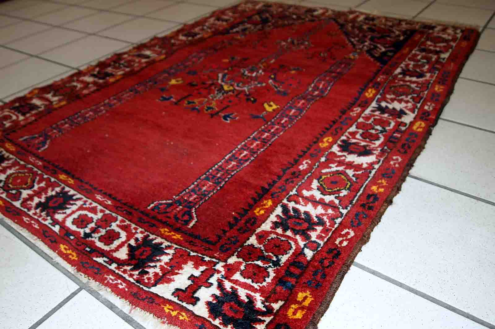 Old turkish carpet anatolian handmade 79cm x 112cm 1940s, 1c563