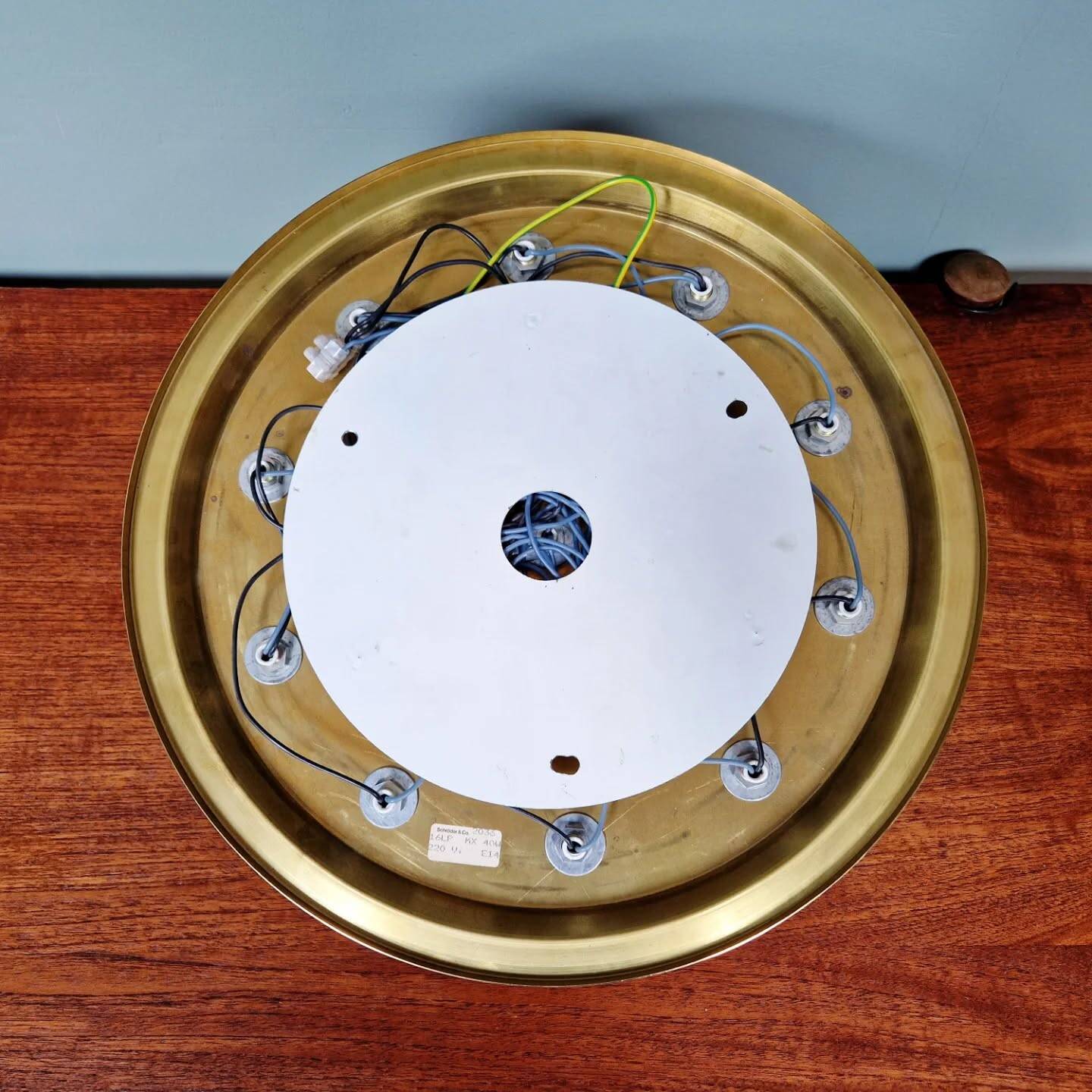 Large circular brass ceiling light, Space Age design, 1970s.