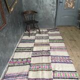 Soft carpet in natural white wool with colorful stripes Romanian carpet woven by hand 227x134cm