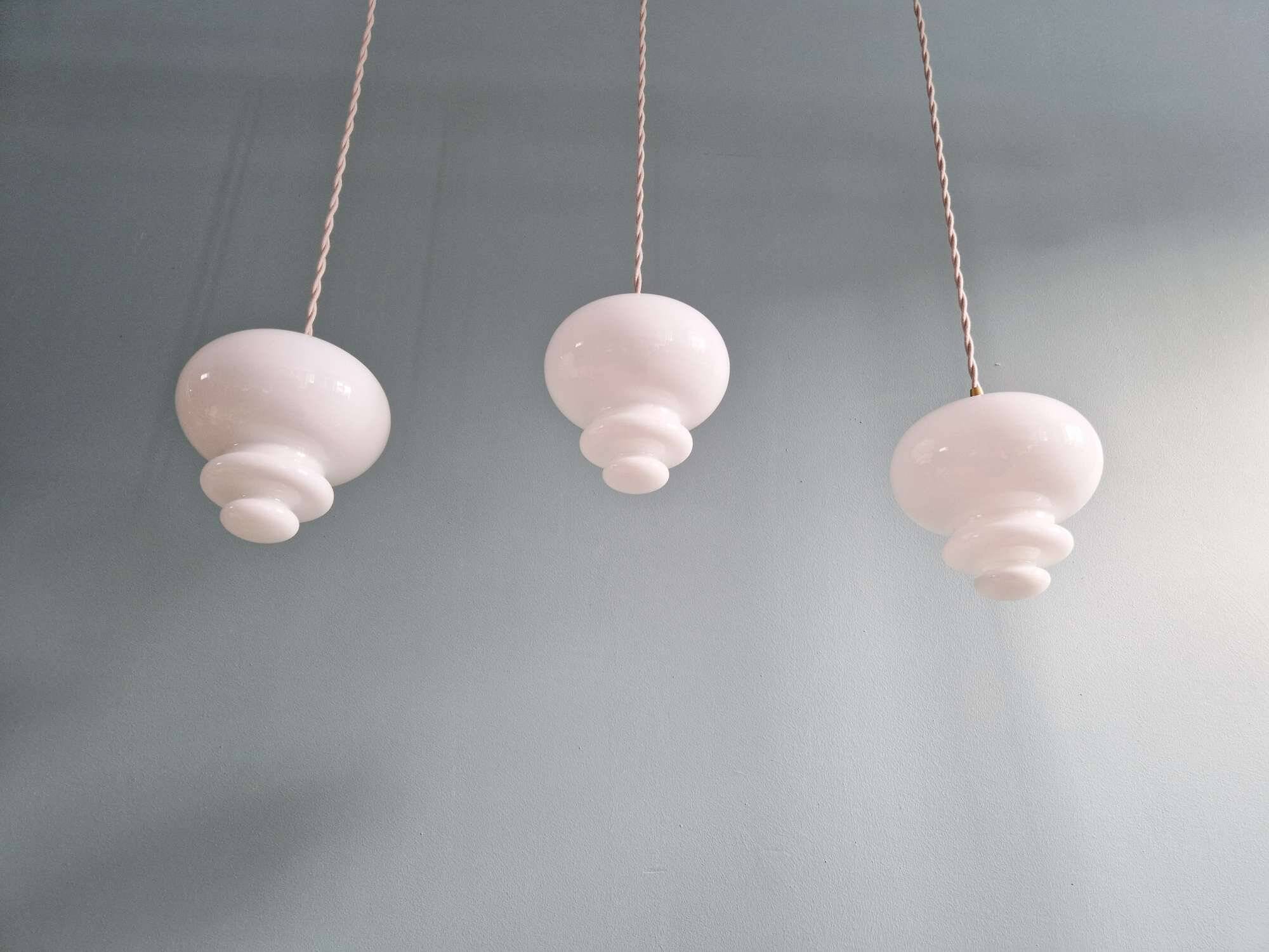 Scandinavian pendant light in white opaline (2 available), 1960