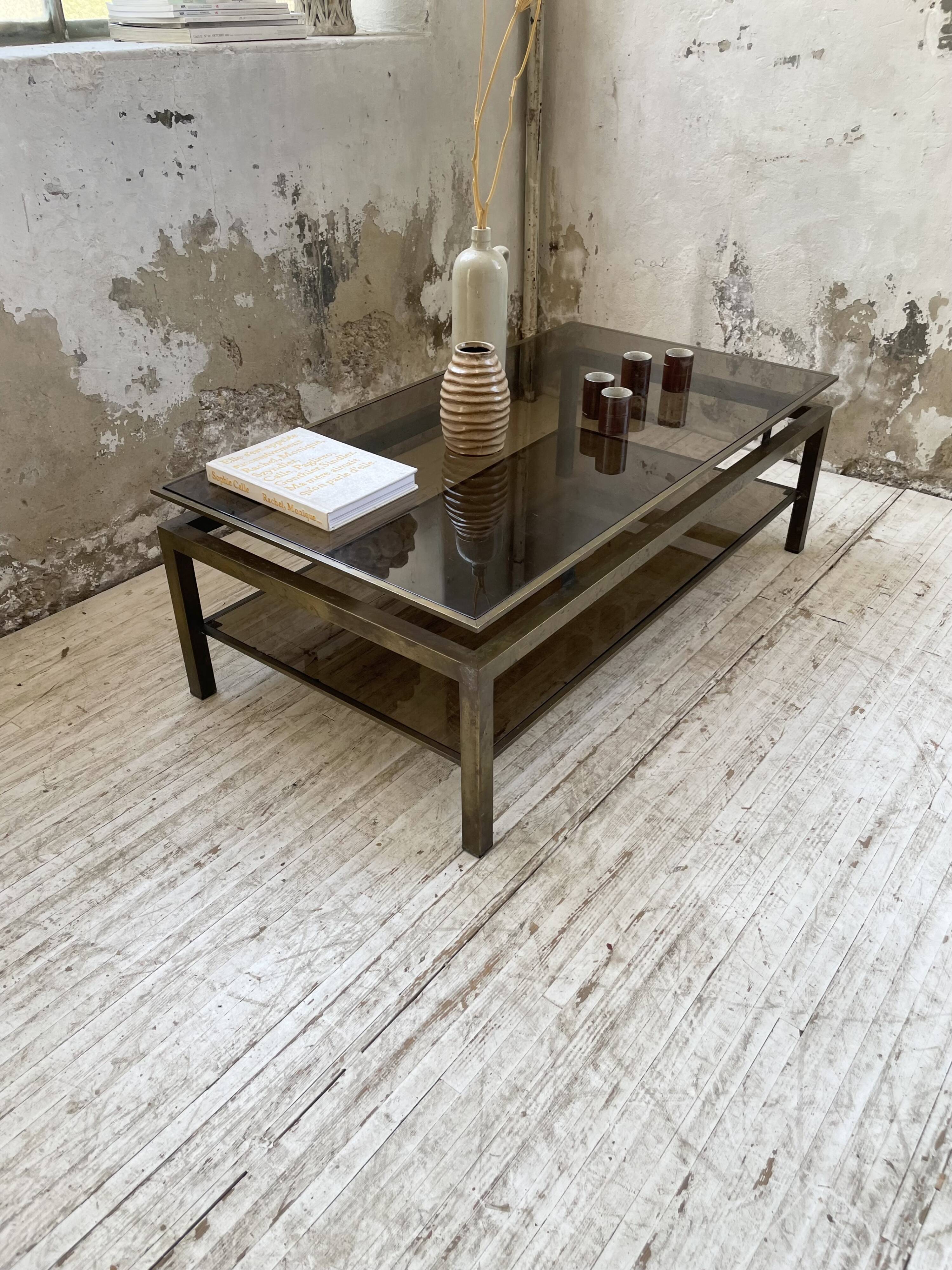Brass coffee table attributed to Guy Lefevre for Maison Jansen