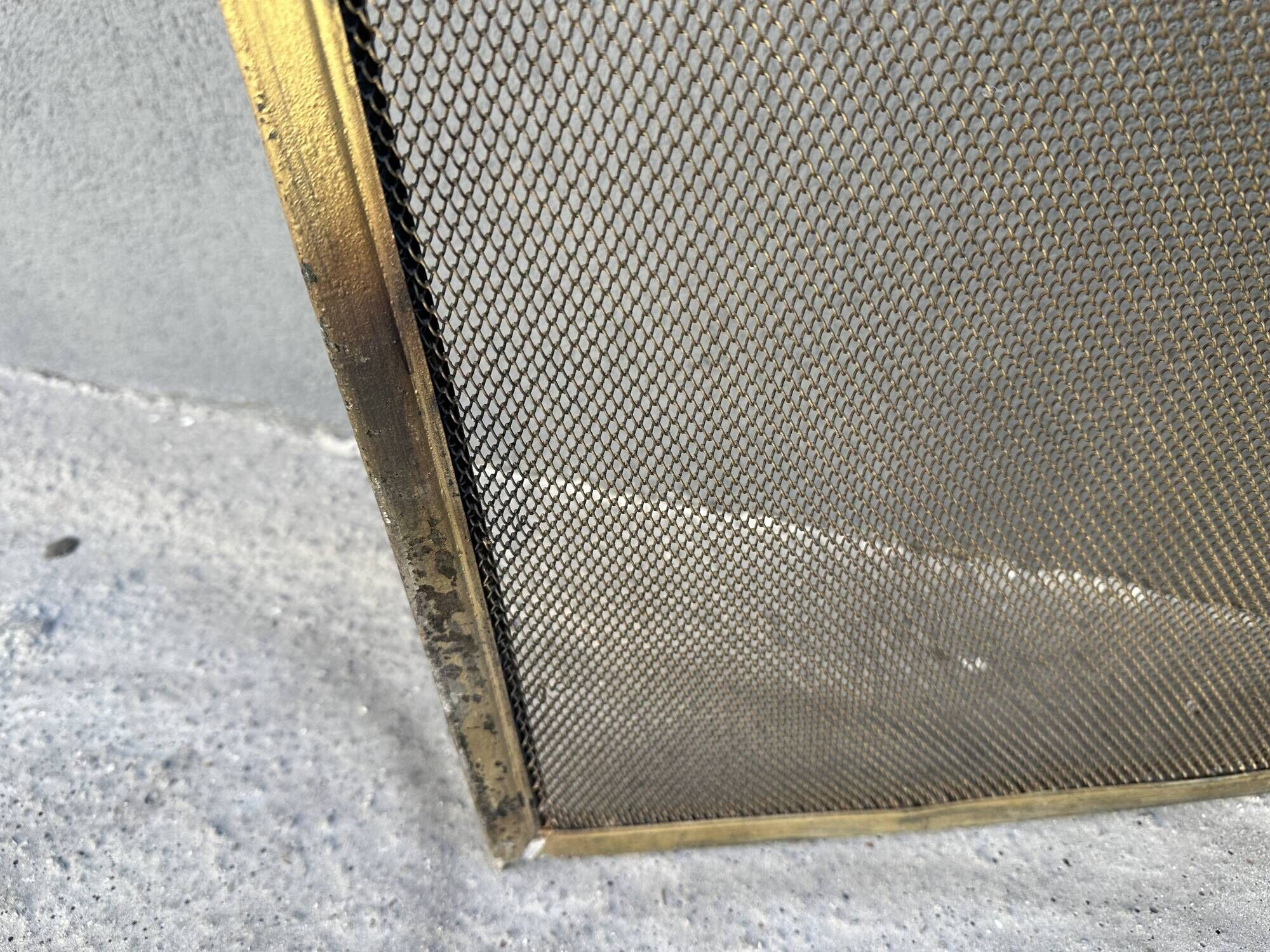 Antique 19th-century fireplace screen, French gilded spark guard.